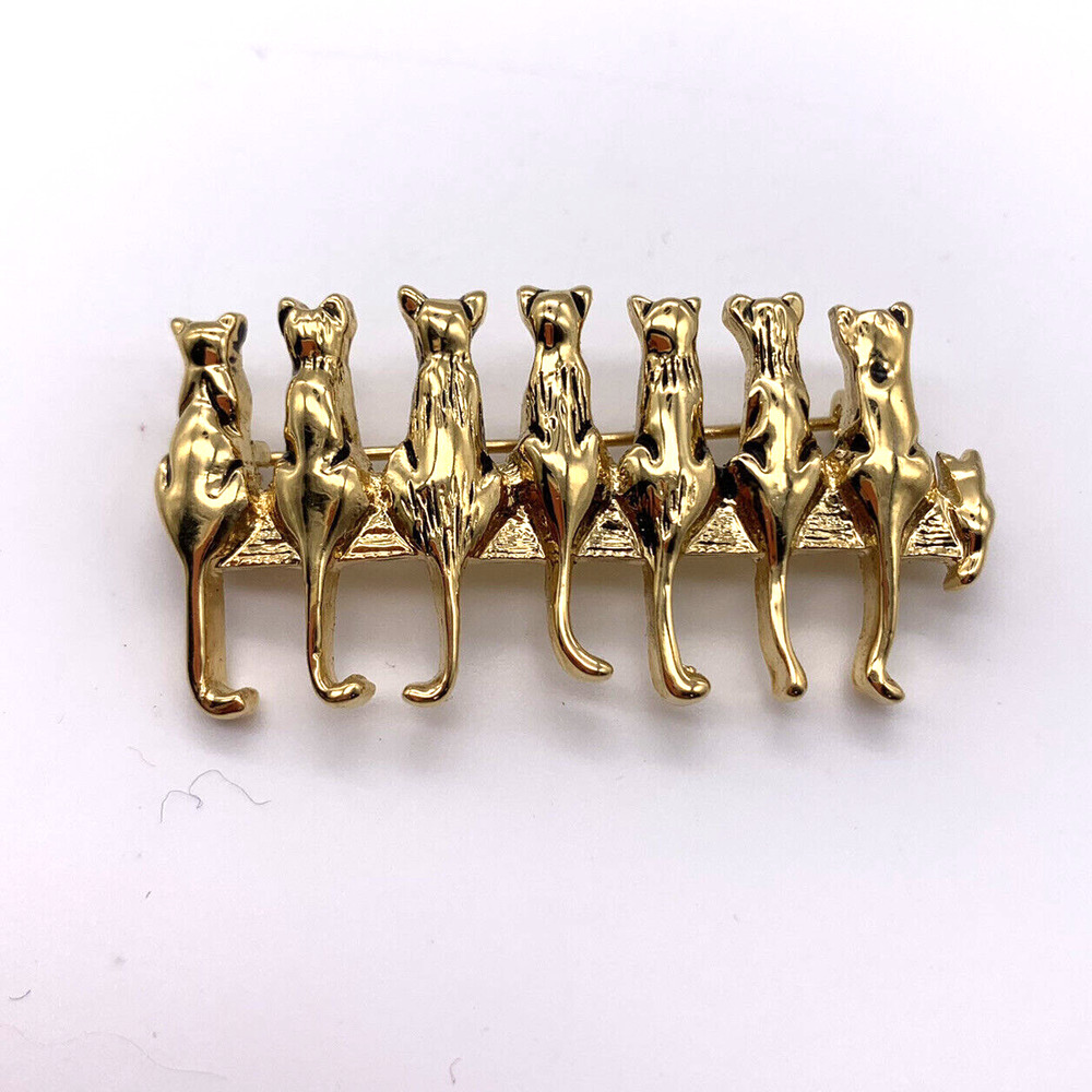 Vintage Museum of Fine Arts Boston cat pin Brooch kitty tails brushed gold